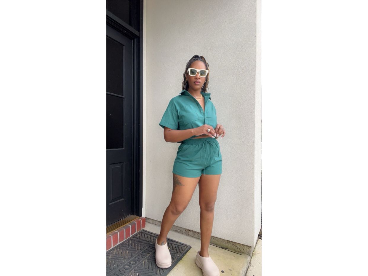 Green Linen Short set