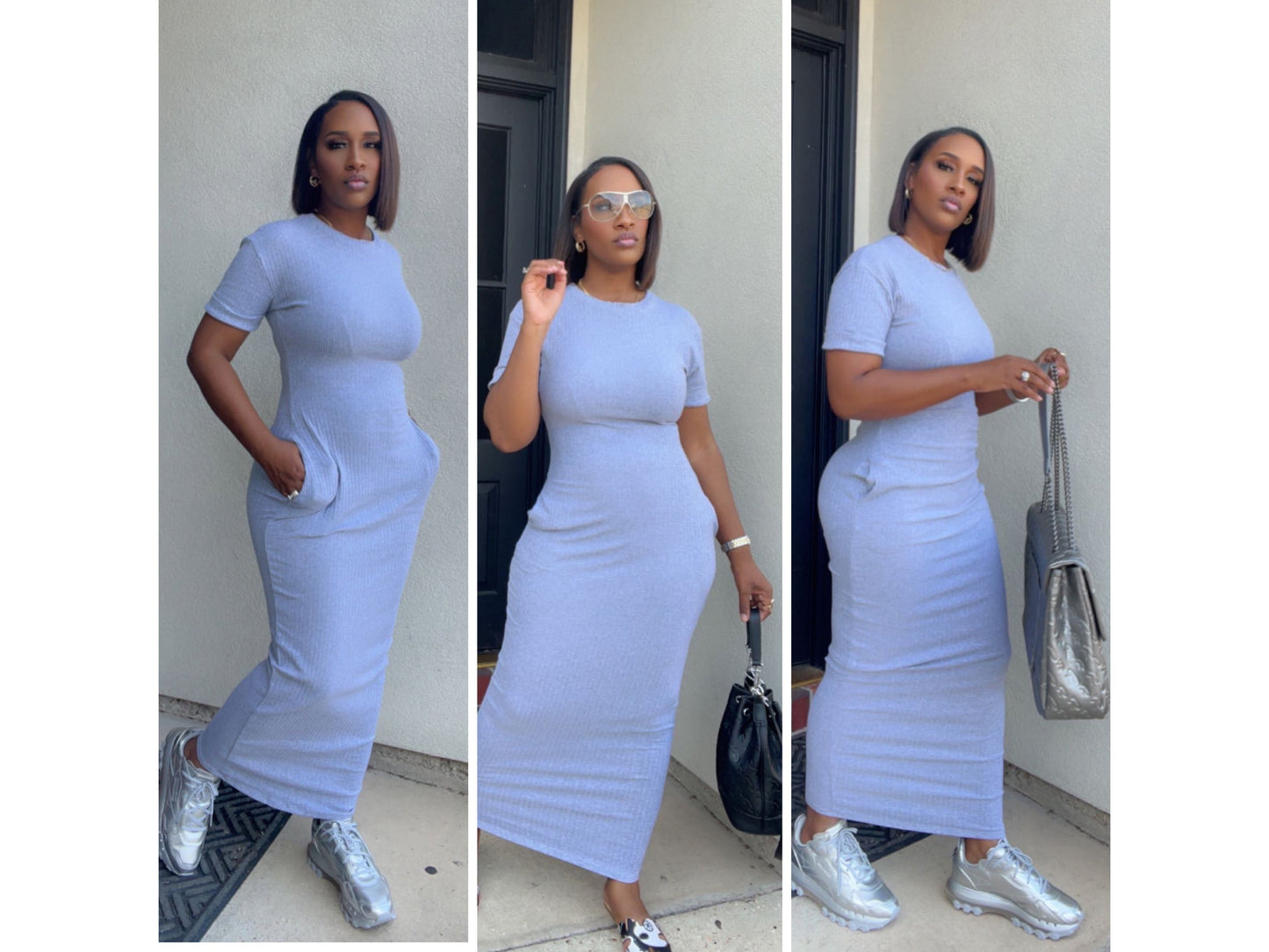 Ribbed T shirt dress Grey