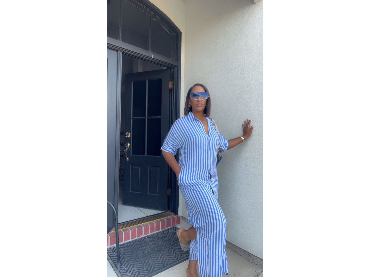 Stripe button down Blue