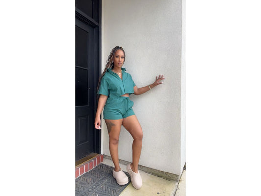 Green Linen Short set